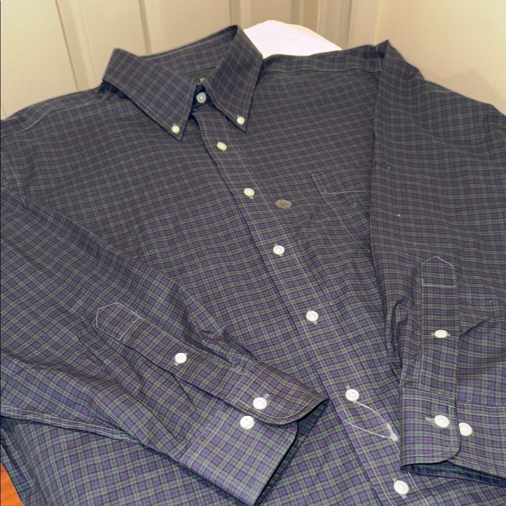 New Autumn Business Casual Dk Plaid Button Down Shirt 17.5 Neck 32/33 Arm